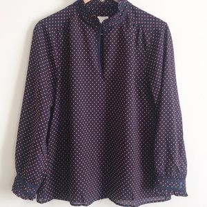 J.Crew Pink/Blue PolkaDot Ruffle Blouse Sz 12